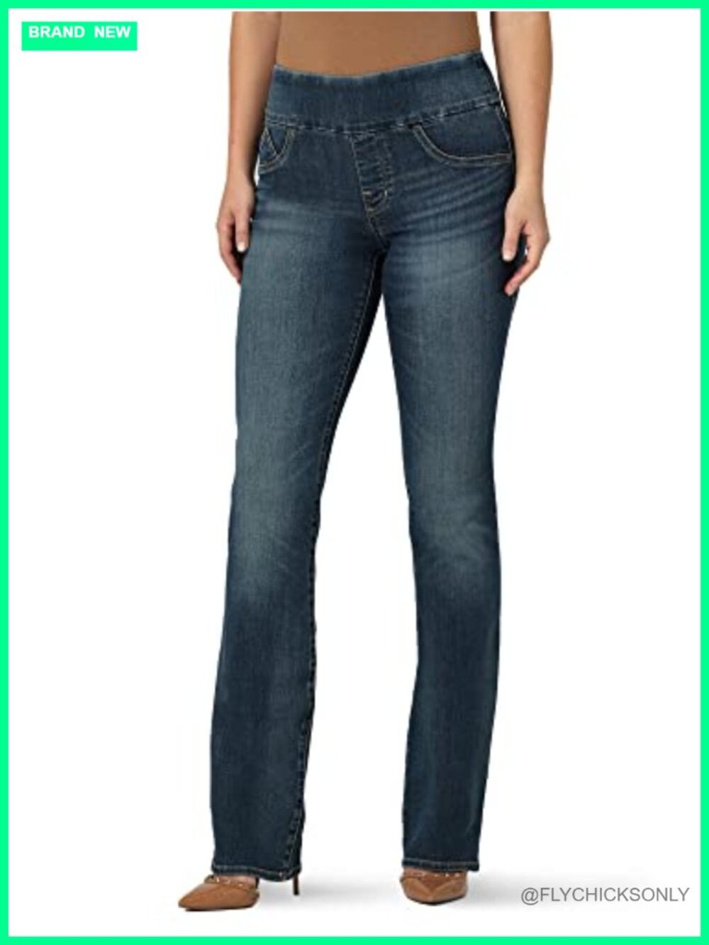 Pull-On Bootcut Jeans Mid Rise Slim Fit Stretch Denim